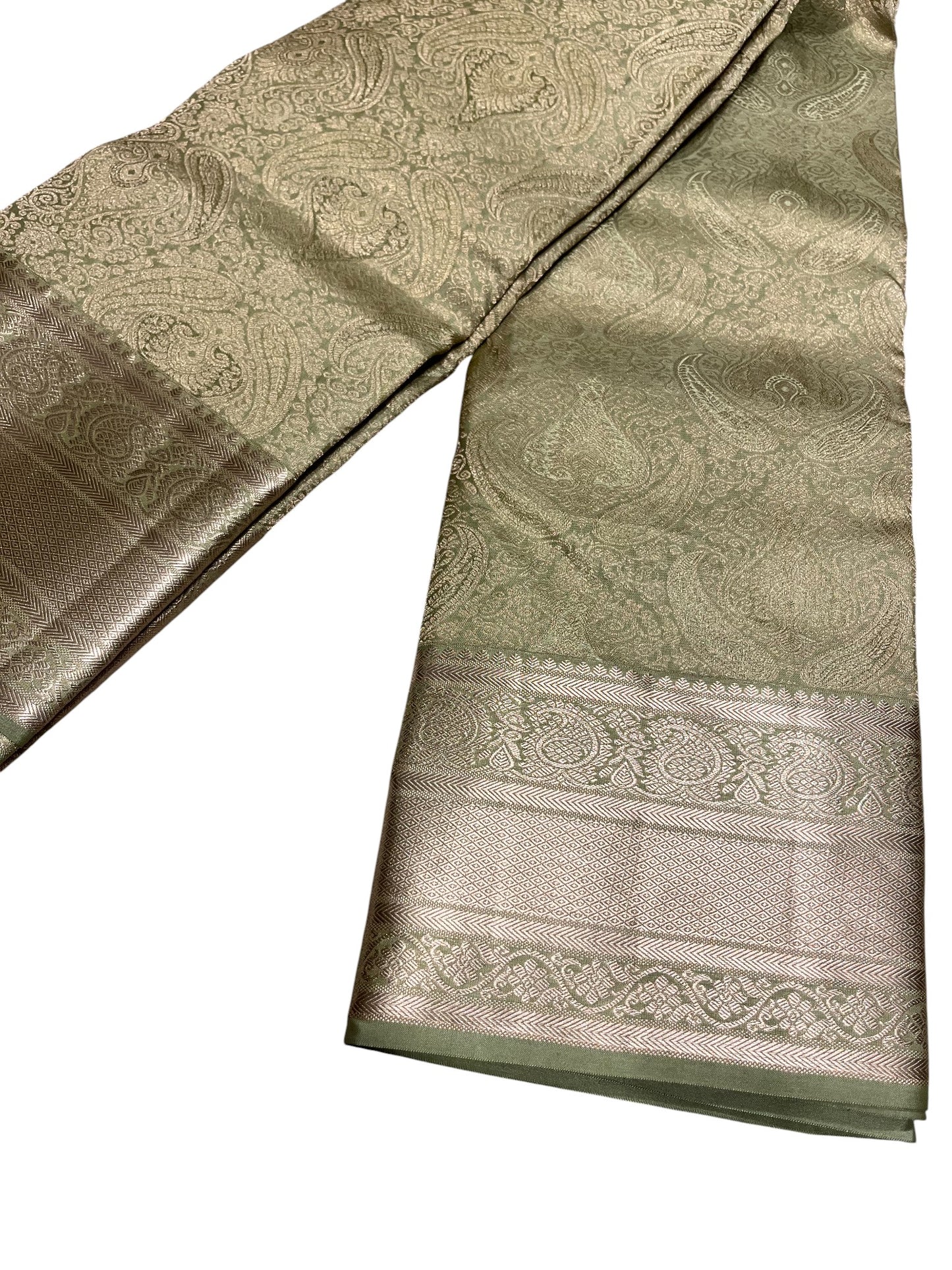 Southloom Pure Handloom Bridal Kanchipuram Silk Saree with Korvai Work (Green)