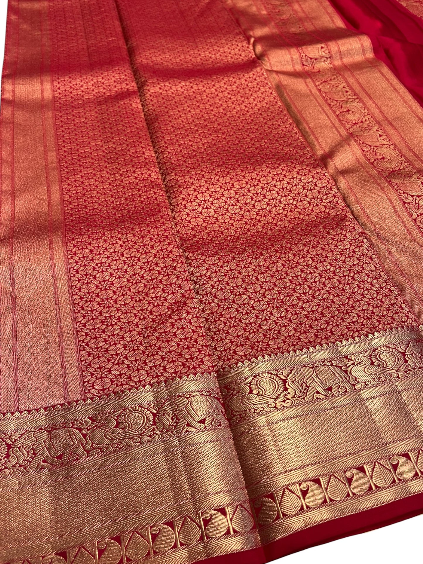 Southloom Premium Handloom Bridal Kanchipuram Silk Saree with Korvai Work (Red)
