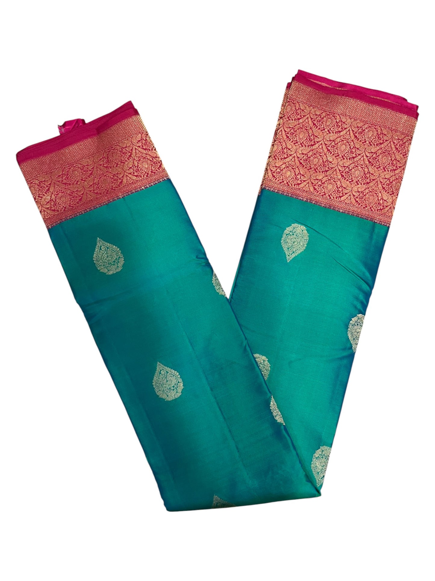 Southloom Premium Bridal Handloom Kanchipuram Silk Saree With Butta Works (Green)