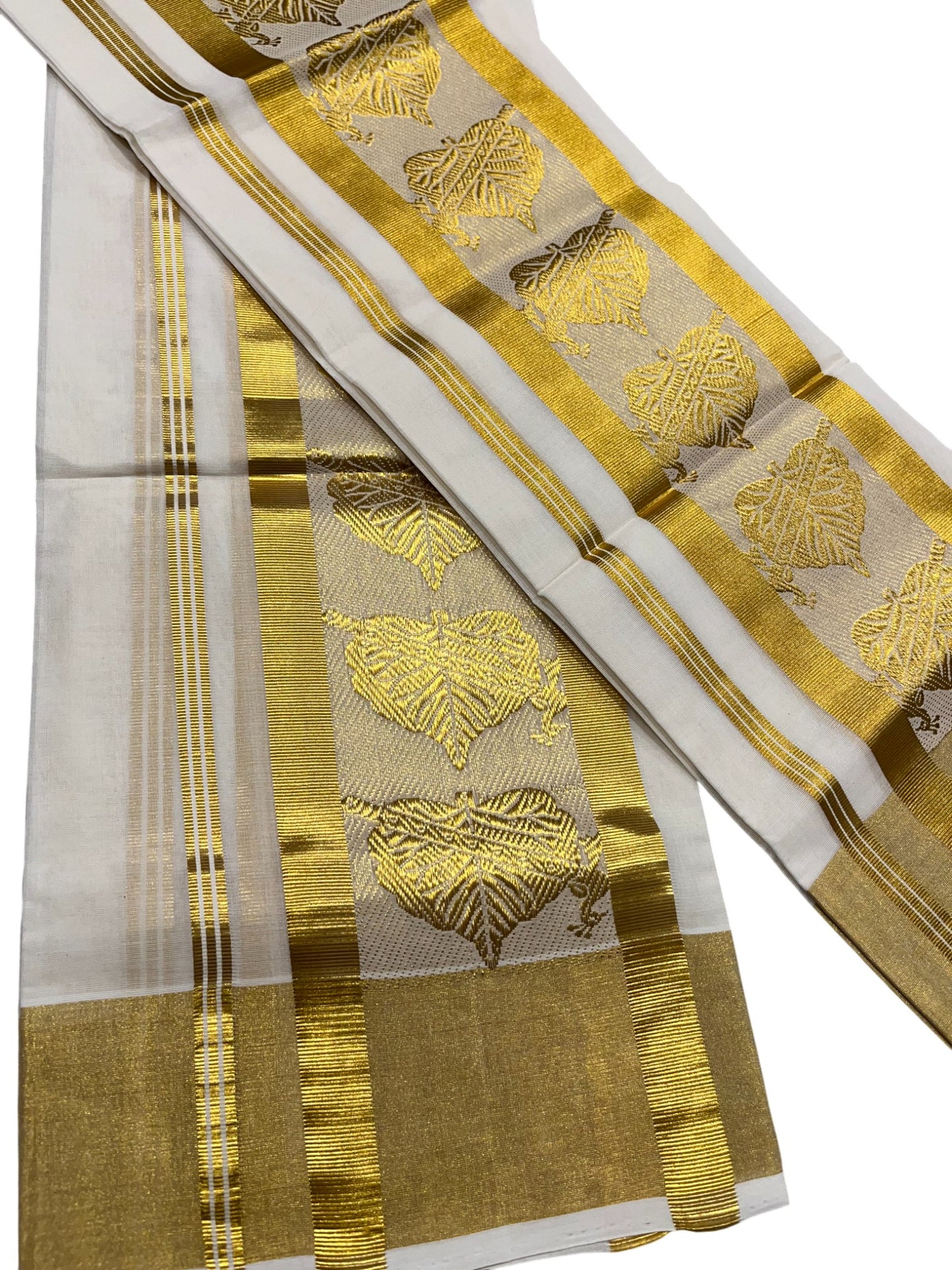 Southloom Premium Handloom Set Mundu with Kasavu and Golden Border (2.80 Mtr)