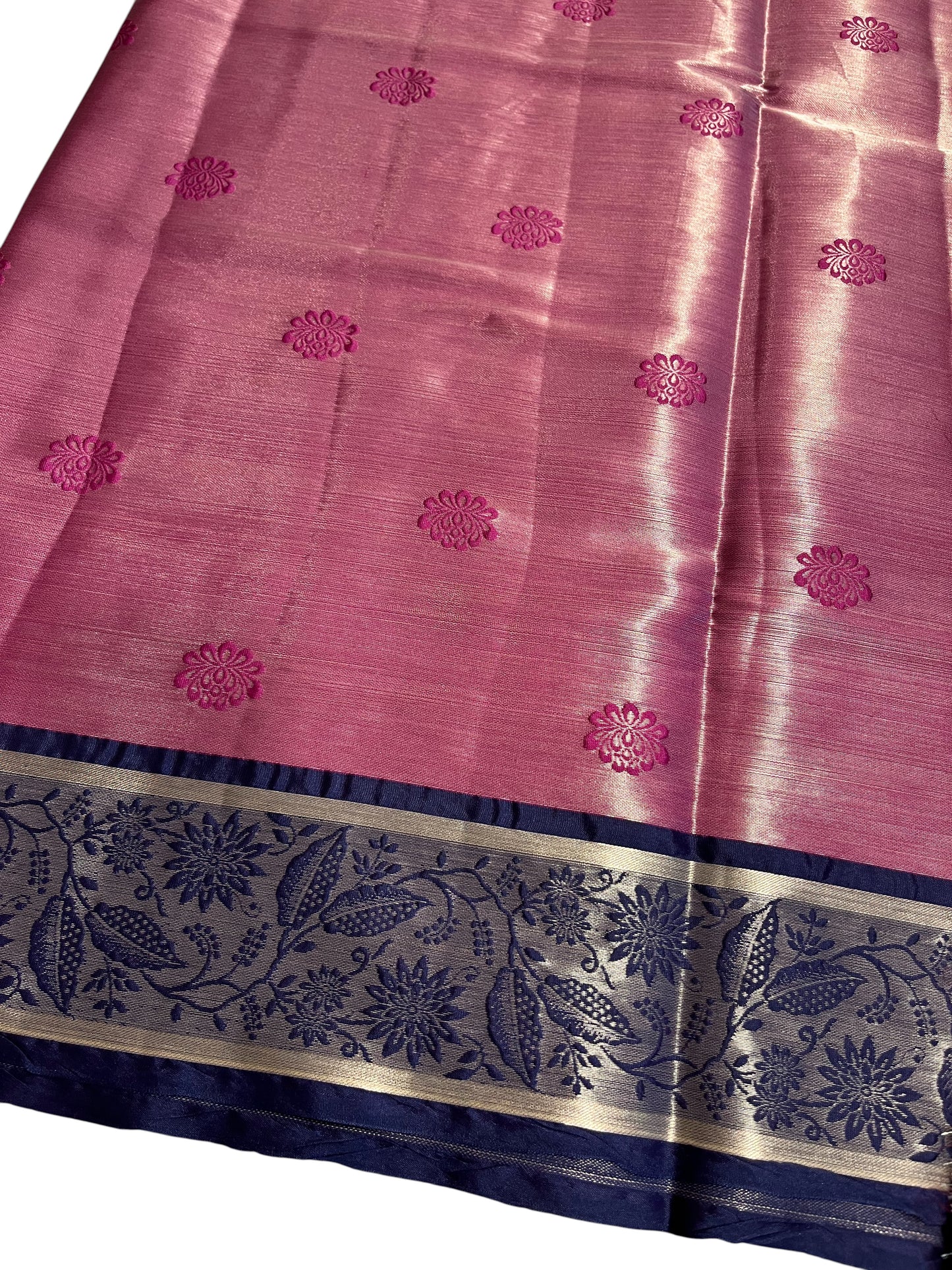 Southloom Tissue Silk Saree with Woven Work on Body and Borders (Blue & Magenta)