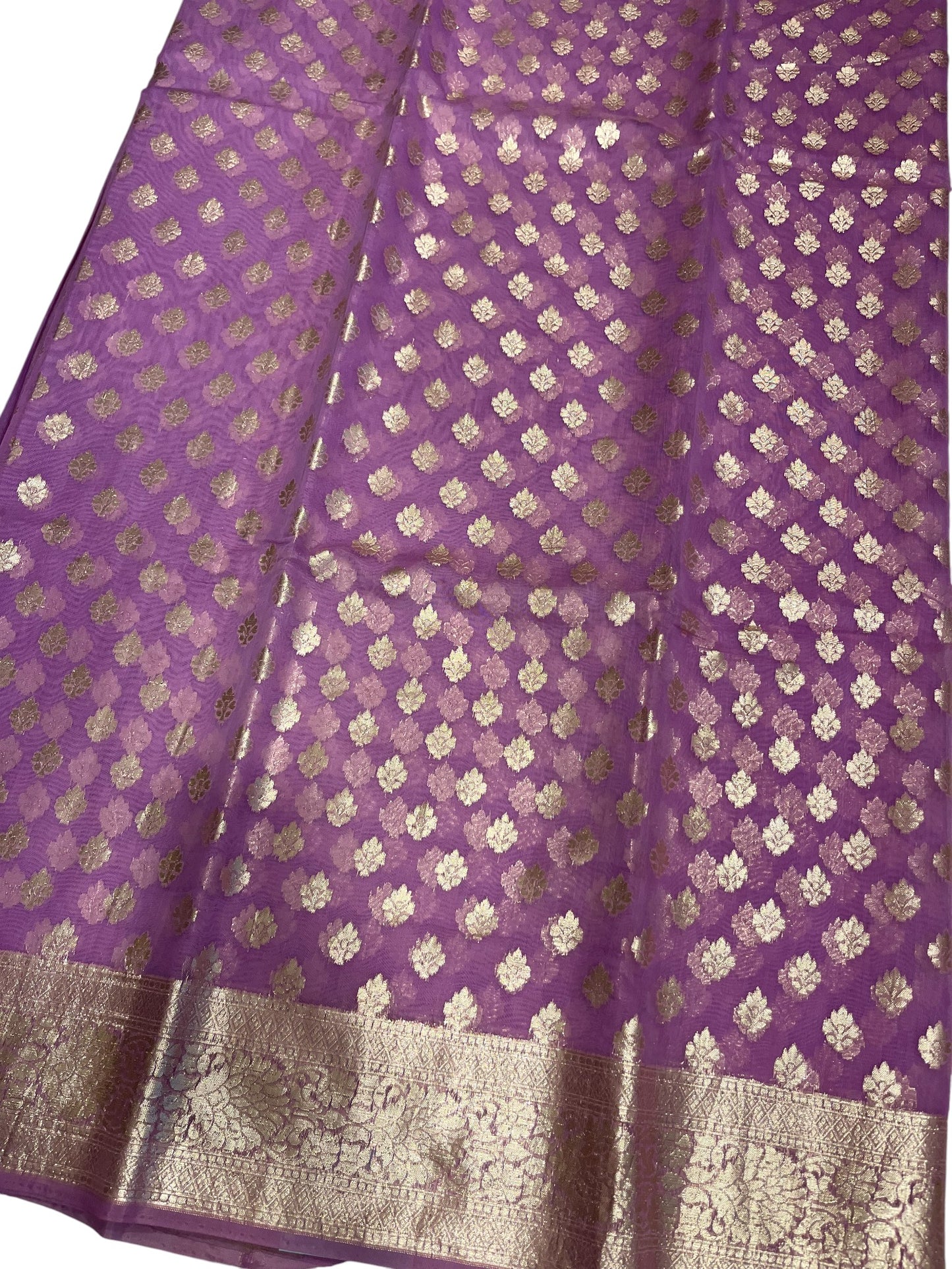 Southloom Cotton Banarasi Silk Saree with Woven Work on Body and Borders (Lavender)