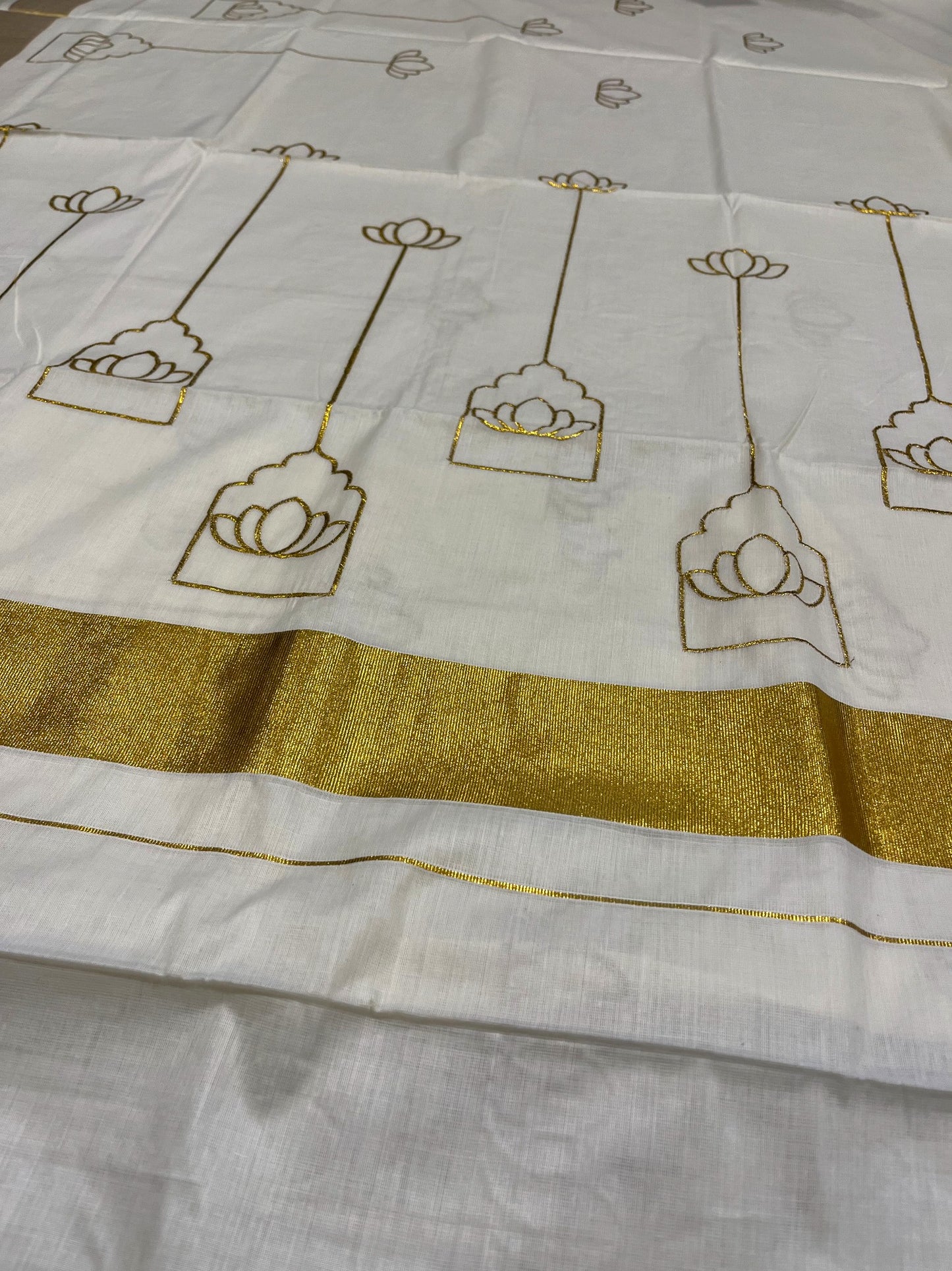 Southloom Kerala Cotton Kasavu Saree with Embroidery Works