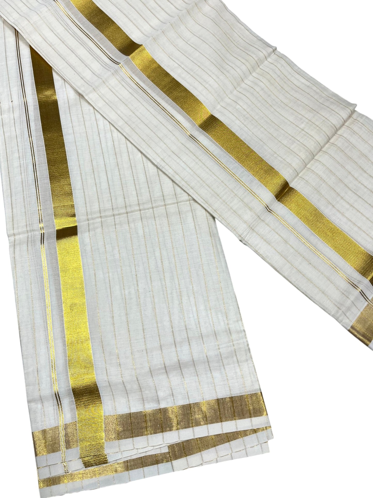 Southloom Pure Cotton Kerala Kasavu Set Mundu (Mundum Neriyathum) Kasavu Border and Lines on Body in 2.80 Mtrs SL338