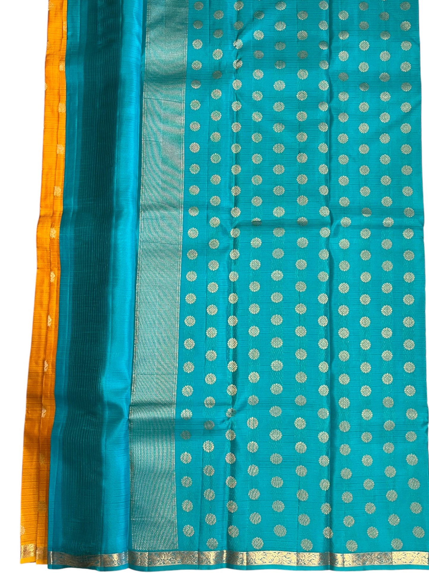 Southloom Pure Handloom Bridal Kanchipuram Silk Saree with Korvai Work (Yellow & Blue)