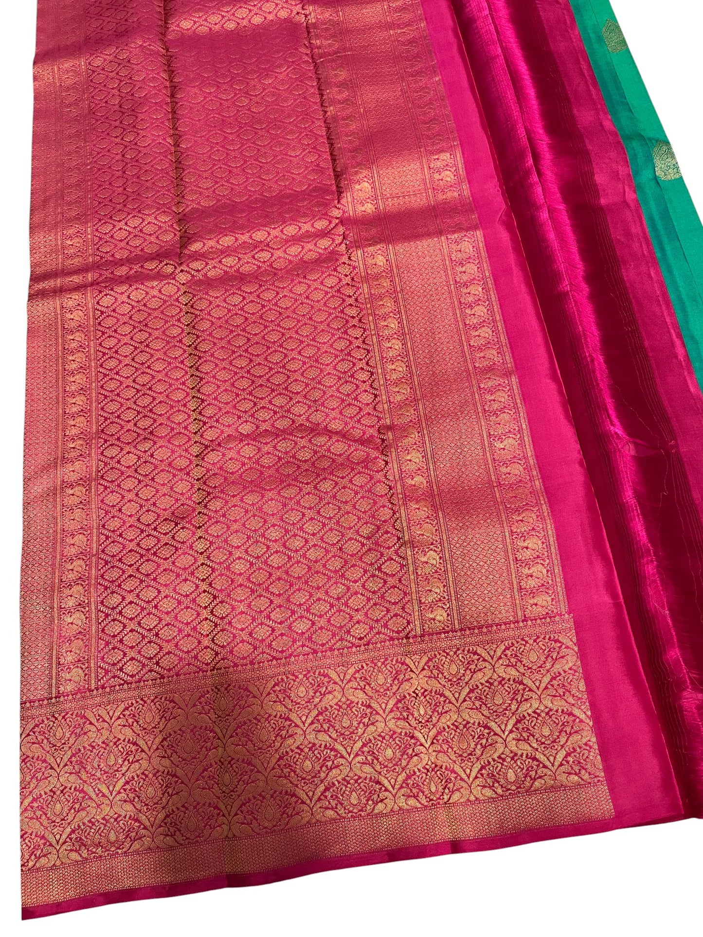 Southloom Premium Bridal Handloom Kanchipuram Silk Saree With Butta Works (Green)
