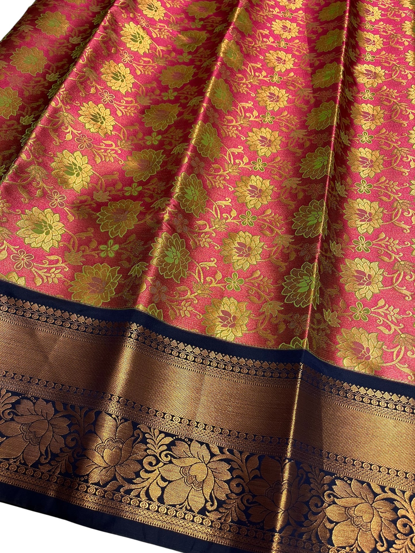 Southloom Banarasi Semi Silk Saree with Floral Zari Work Across Body (Pink & Blue)