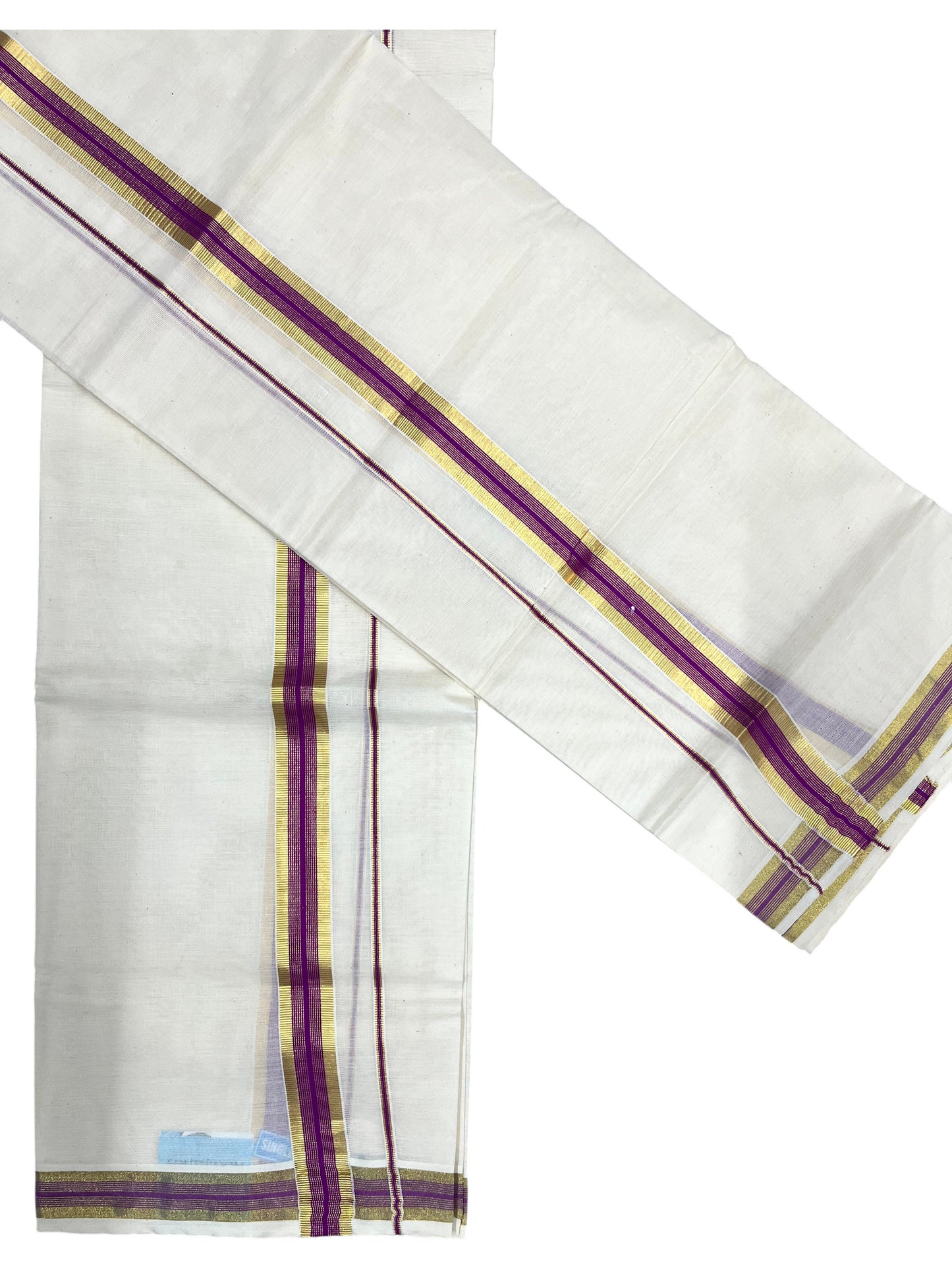 Southloom Pure Cotton Kerala Single Set Mundu (Mundum Neriyathum) with Magenta and Kasavu Border 2.80 Mtrs SLKK