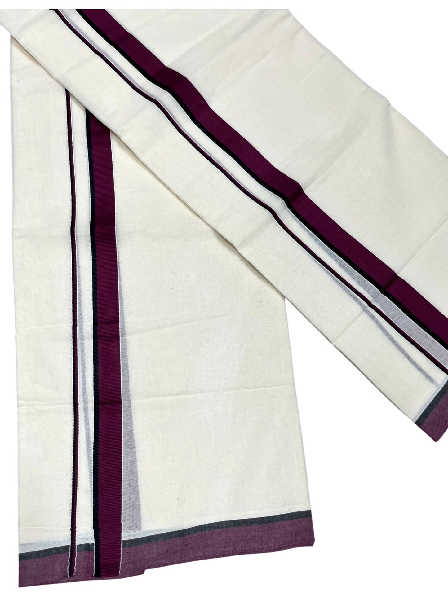 Southloom Pure Cotton Kerala Single Set Mundu (Mundum Neriyathum) with Purple & Black Border 2.80 Mtrs SL345