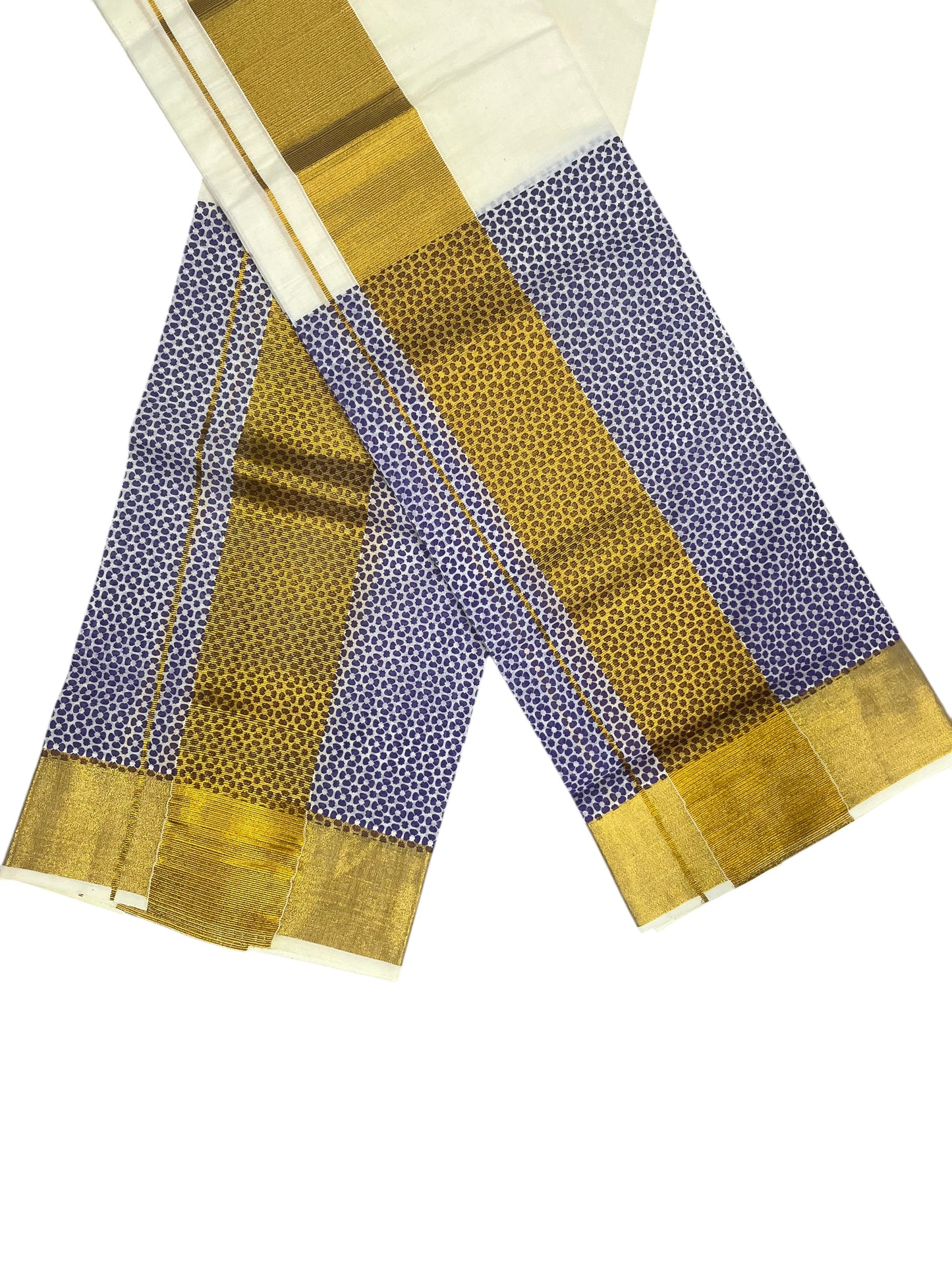 Southloom Kerala Cotton Single Set Mundu With Floral Design 2.80 Mtrs
