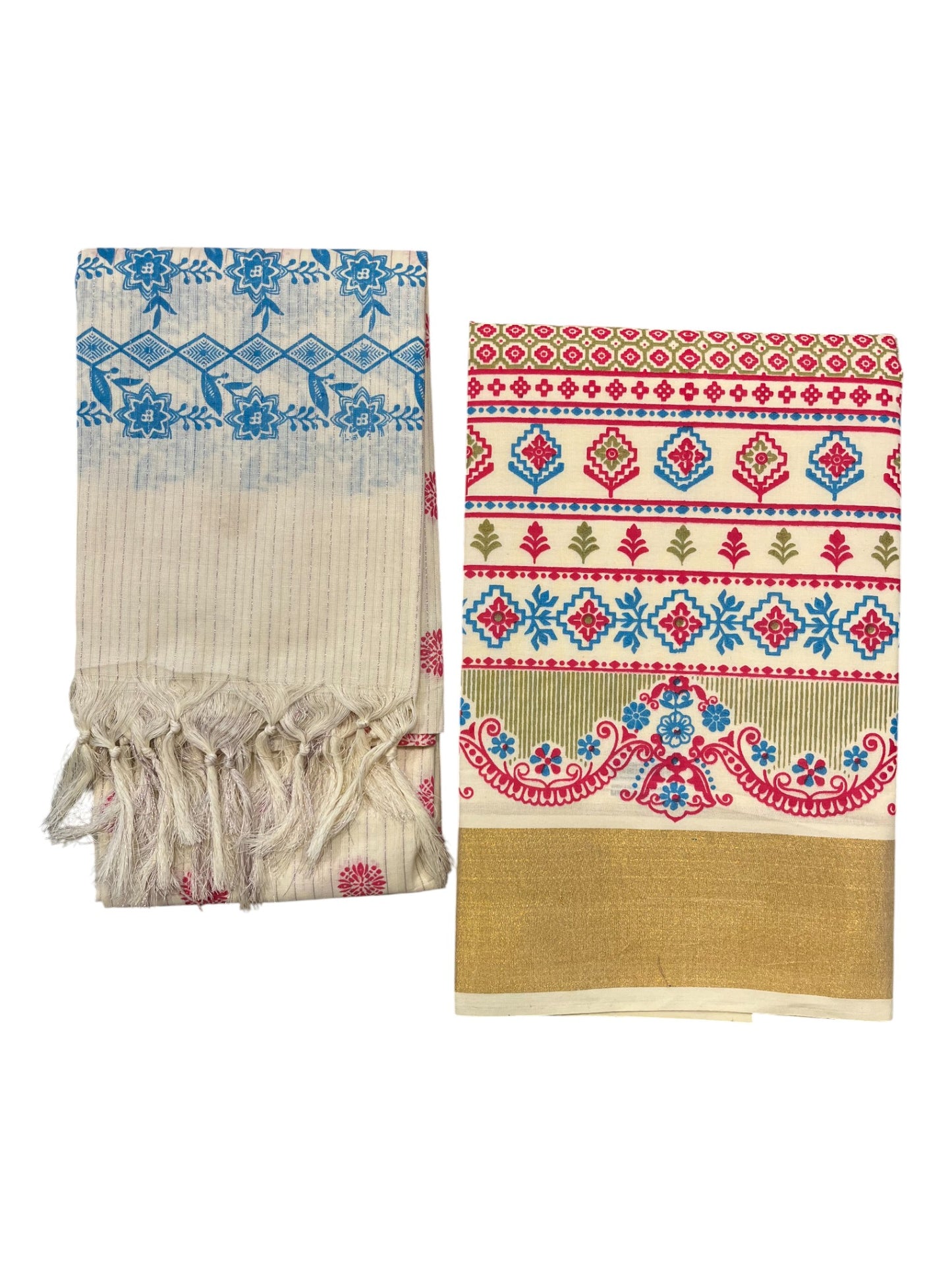 Southloom Pure Cotton Kerala Churidar Salwar Material with Hand Printed Designs (include Shawl / Dupatta)