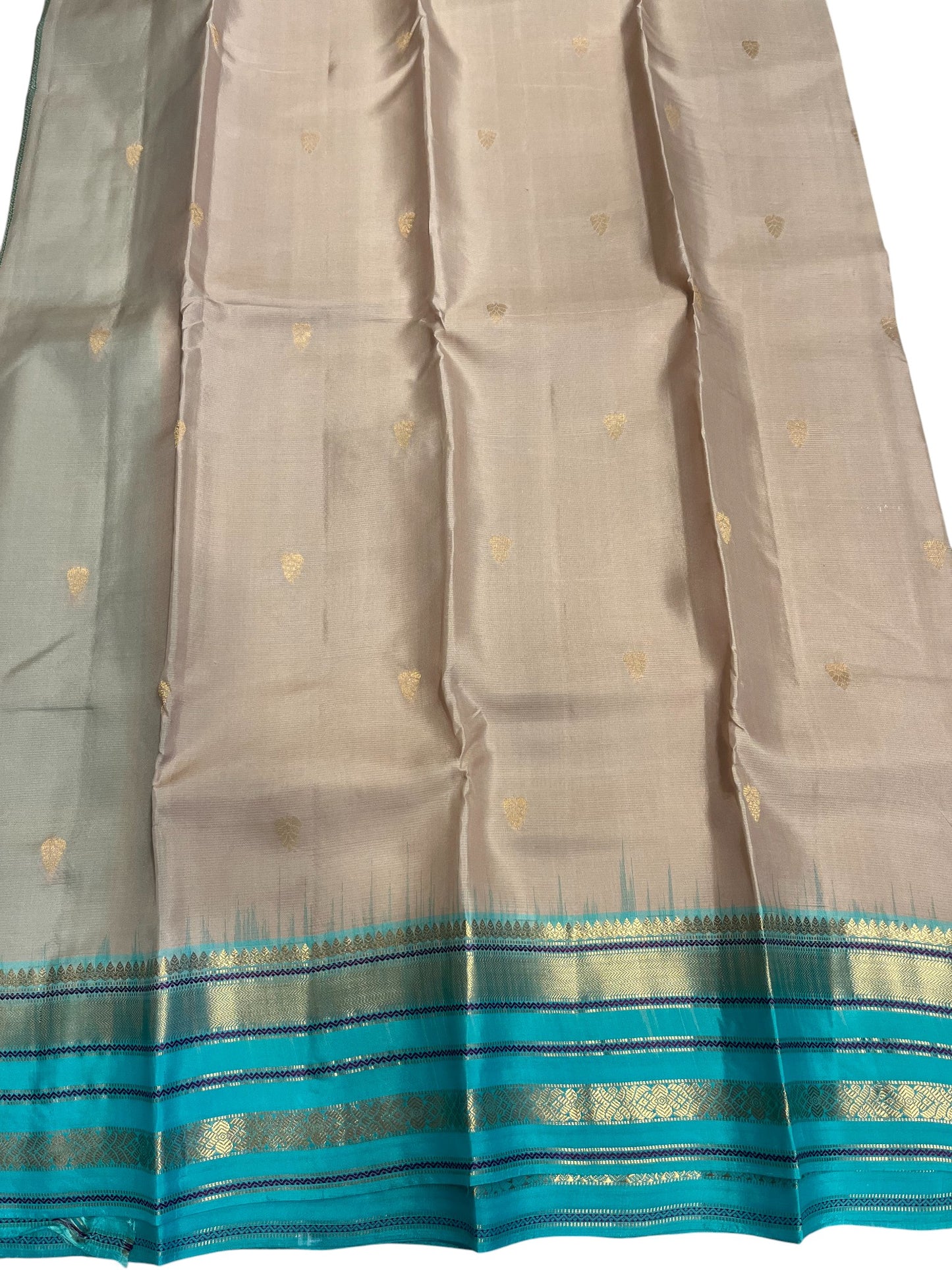 Southloom Pure Handloom Bridal Kanchipuram Silk Saree with Korvai Work(Beige & Blue)