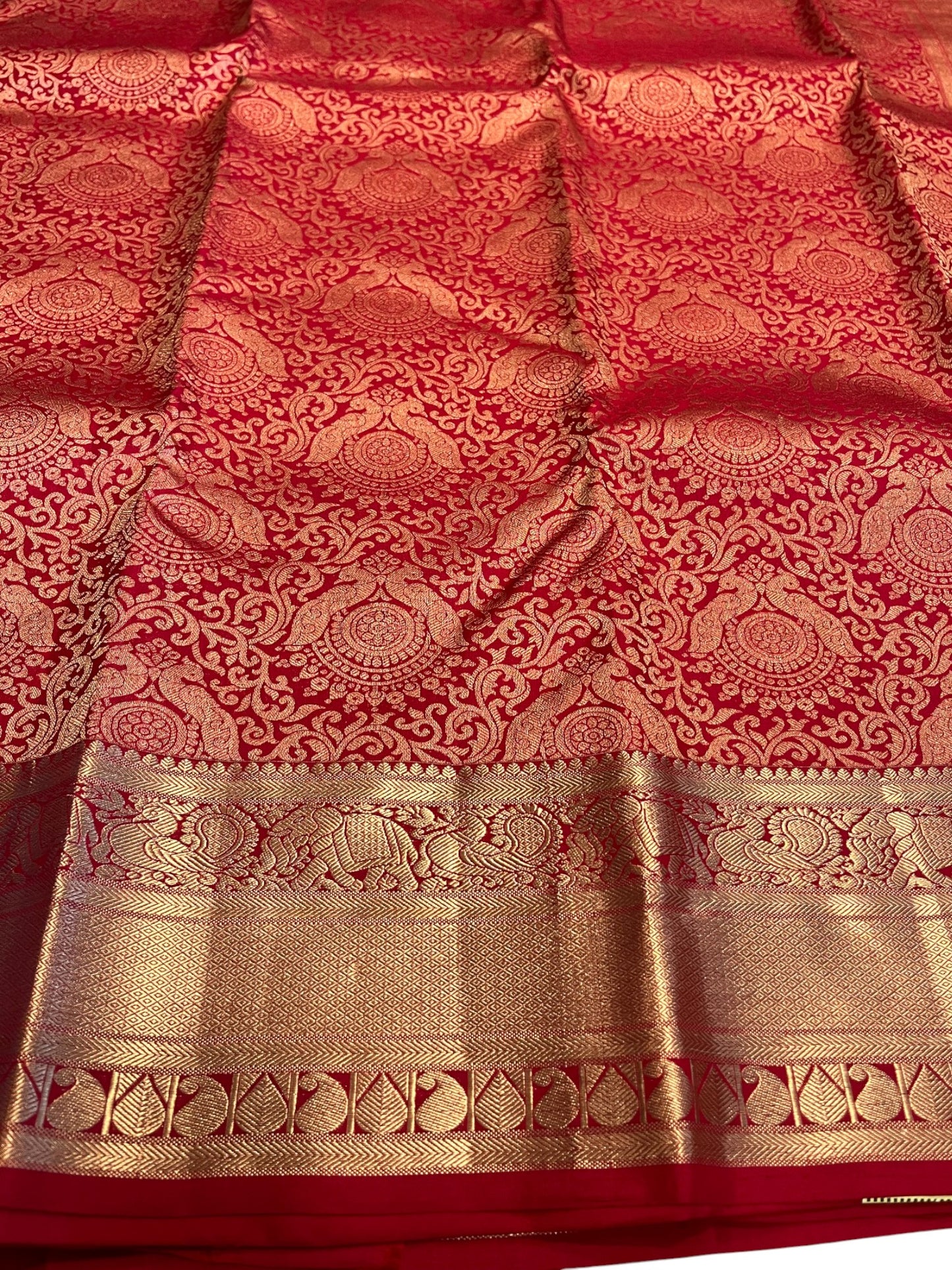 Southloom Premium Handloom Bridal Kanchipuram Silk Saree with Korvai Work (Red)