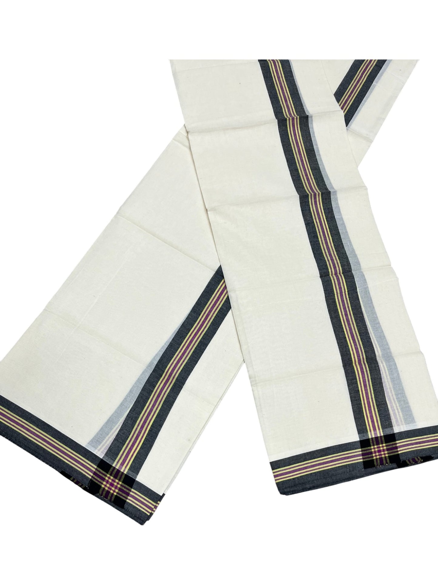 Southloom Pure Cotton Kerala Single Mulloth Set Mundu (Mundum Neriyathum) Black & Purple Border in 2.80 Mtrs SL243