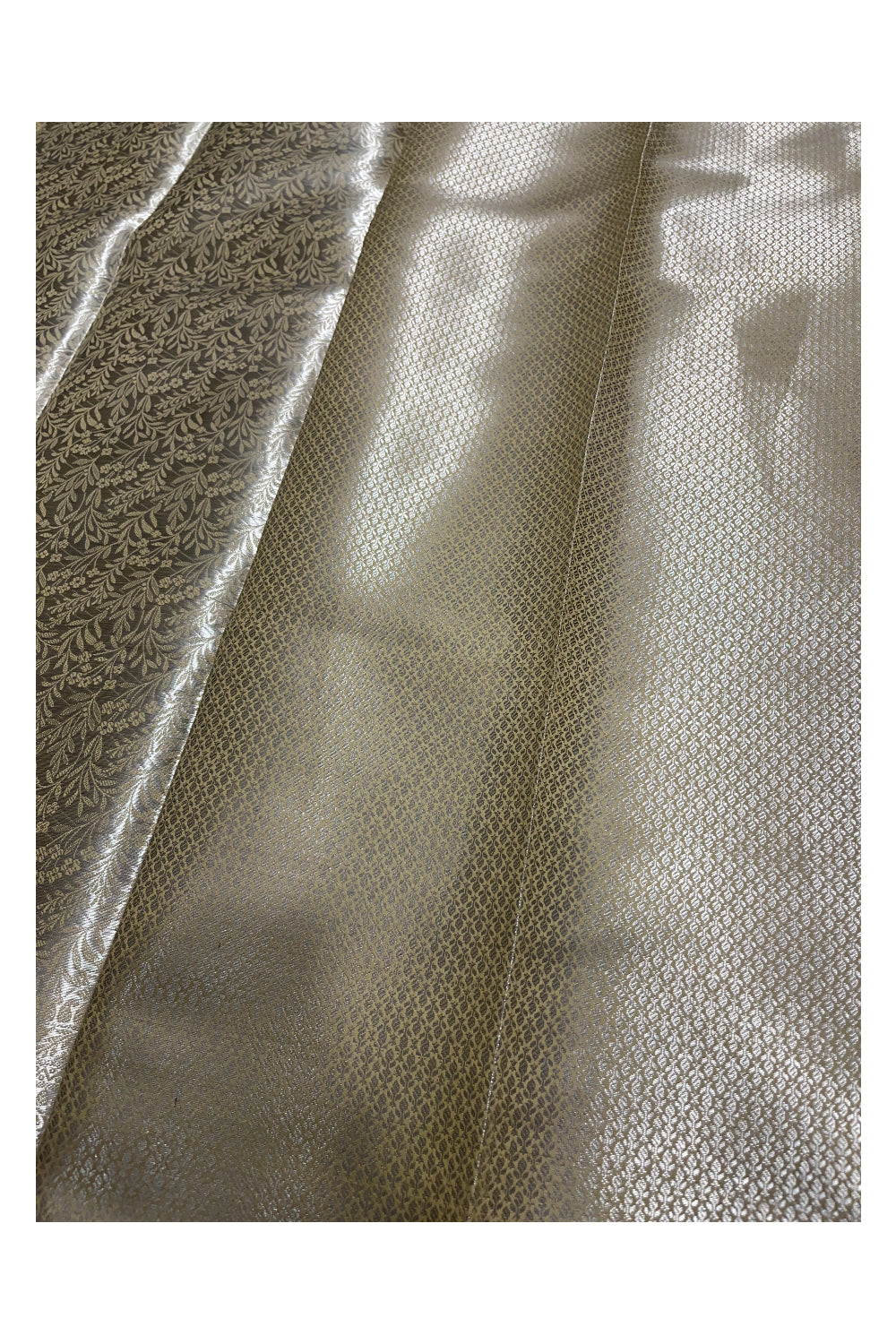 Southloom Banarasi Silver Zari Brocade Work Silk Saree in Beige Pastel Shade
