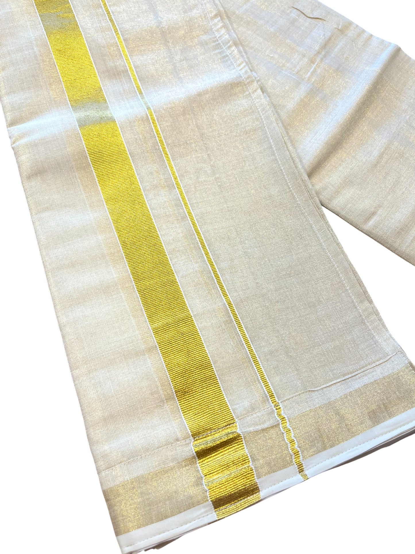 Southloom Kerala Tissue VELCRO Single Mundu with Gold Kasavu Border (South Indian Kerala Dhoti)