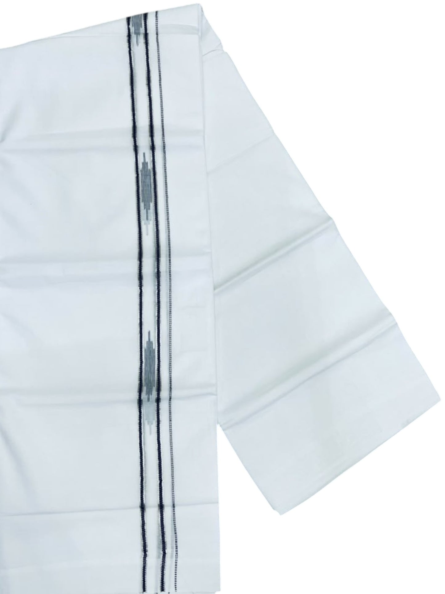 Southloom Pure White Cotton Mundu with Black & Silver Line Border (South Indian Kerala Dhoti)