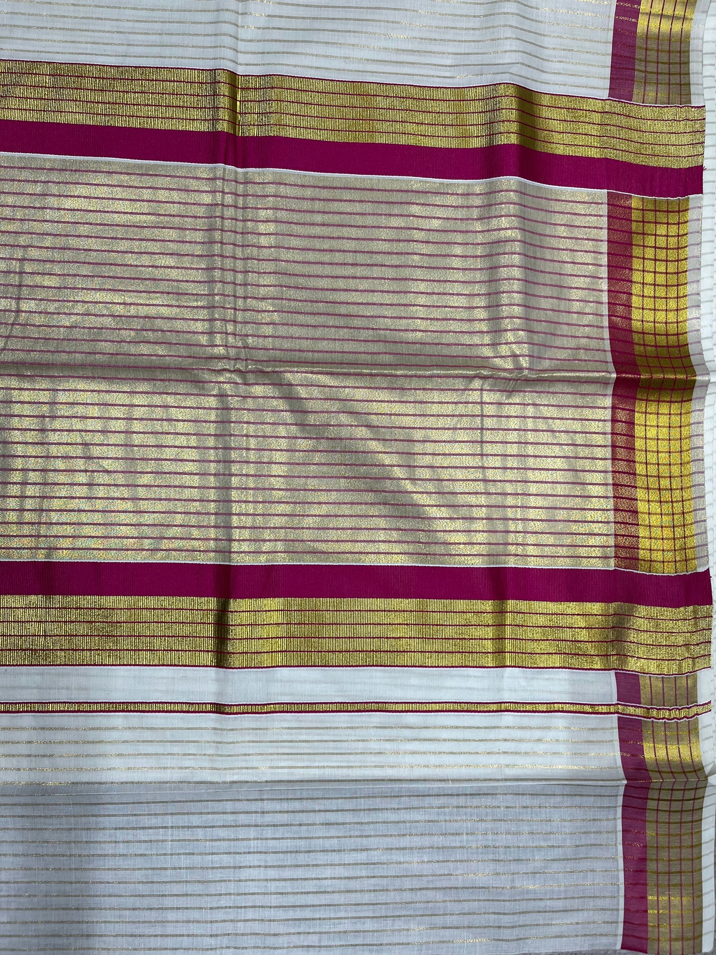 Southloom Kerala Pure Cotton Saree with Stripes on Body and Borders in pink SL334