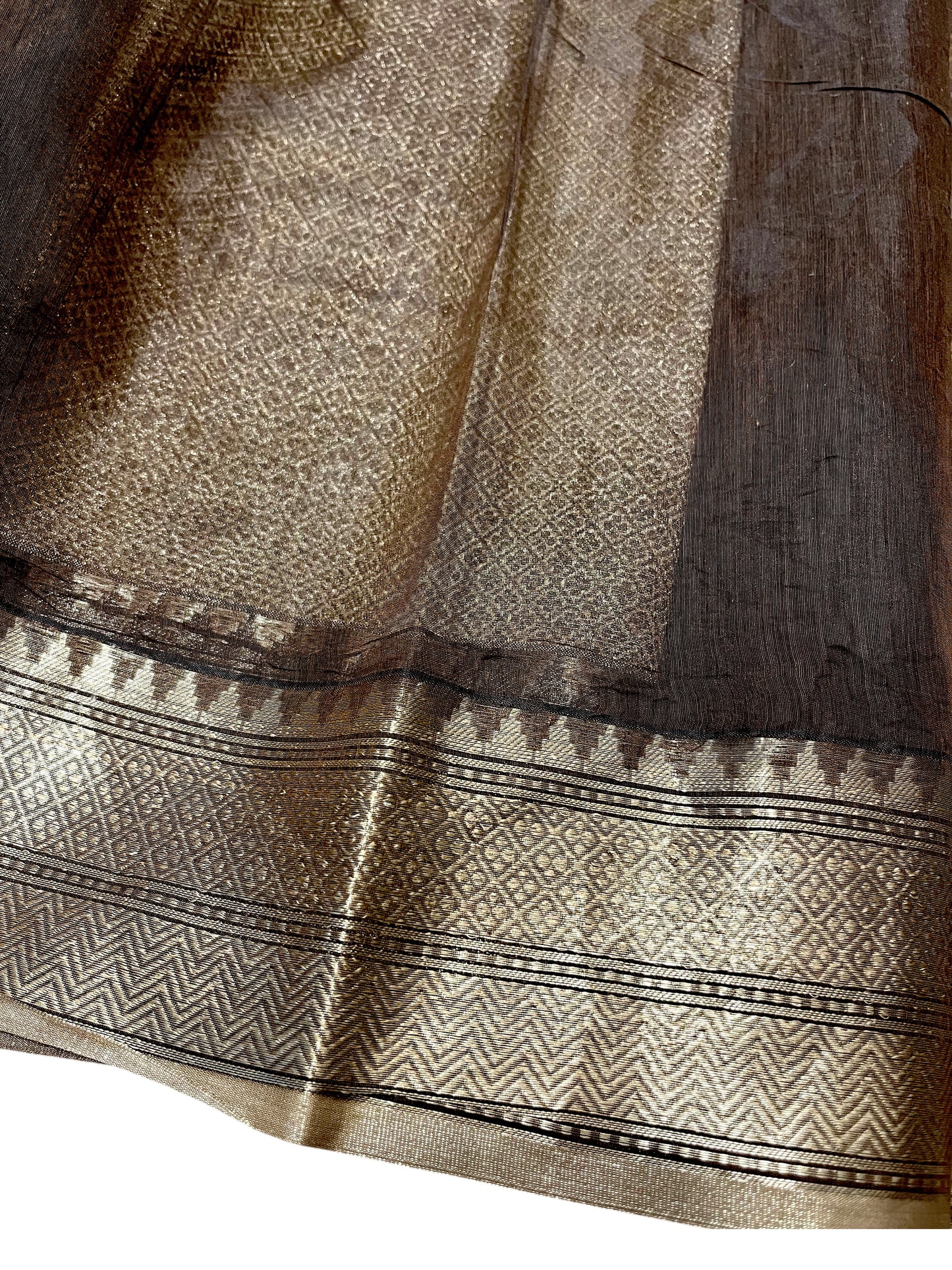 Southloom Cotton Banarasi Silk Saree with Woven Work on Body and Borders(Brown)
