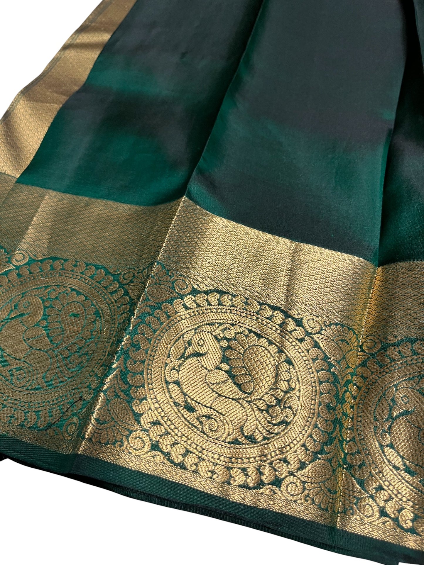 Southloom Pure Handloom Bridal Kanchipuram Silk Saree with Korvai Work (Green)