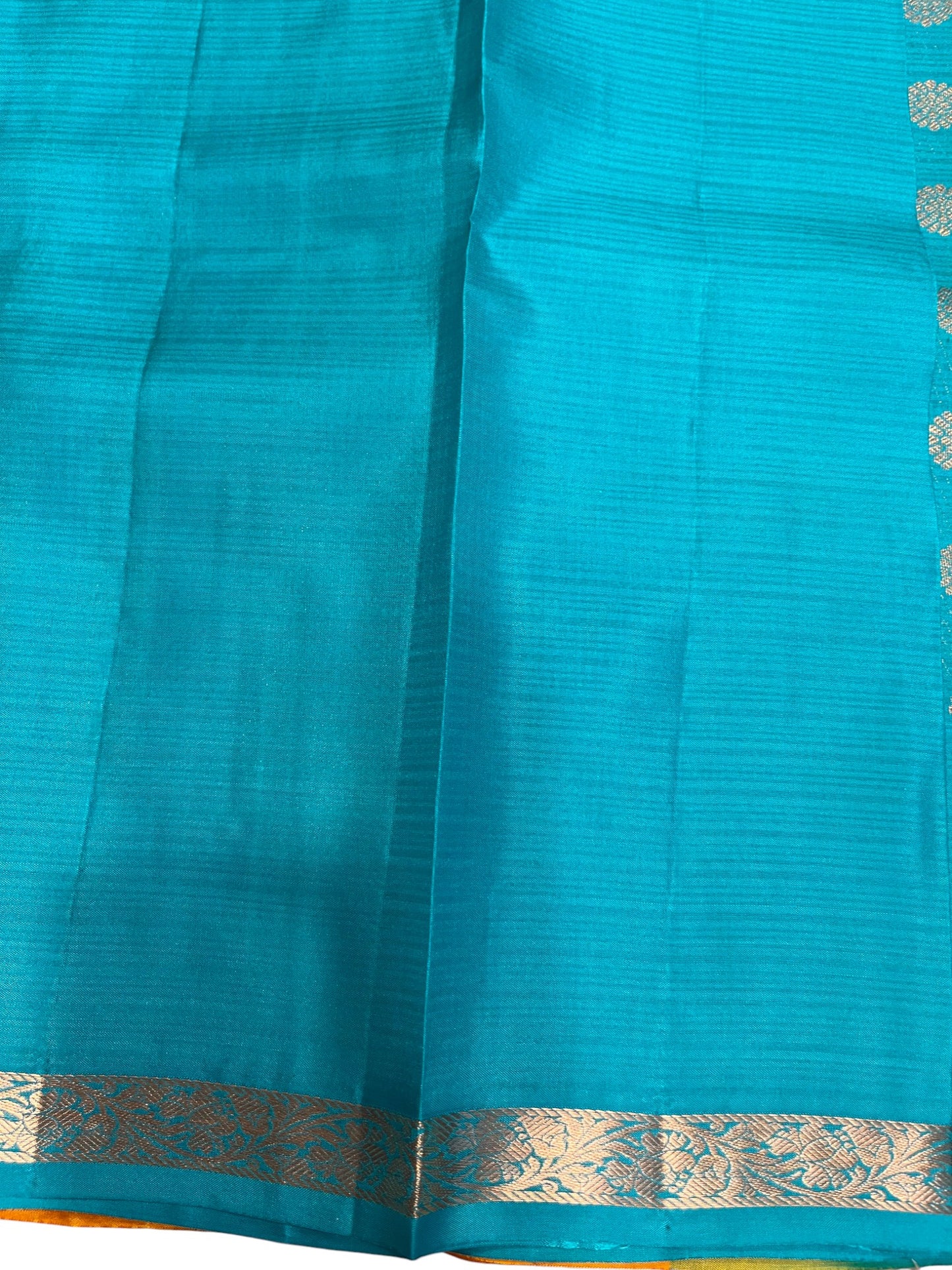 Southloom Pure Handloom Bridal Kanchipuram Silk Saree with Korvai Work (Yellow & Blue)