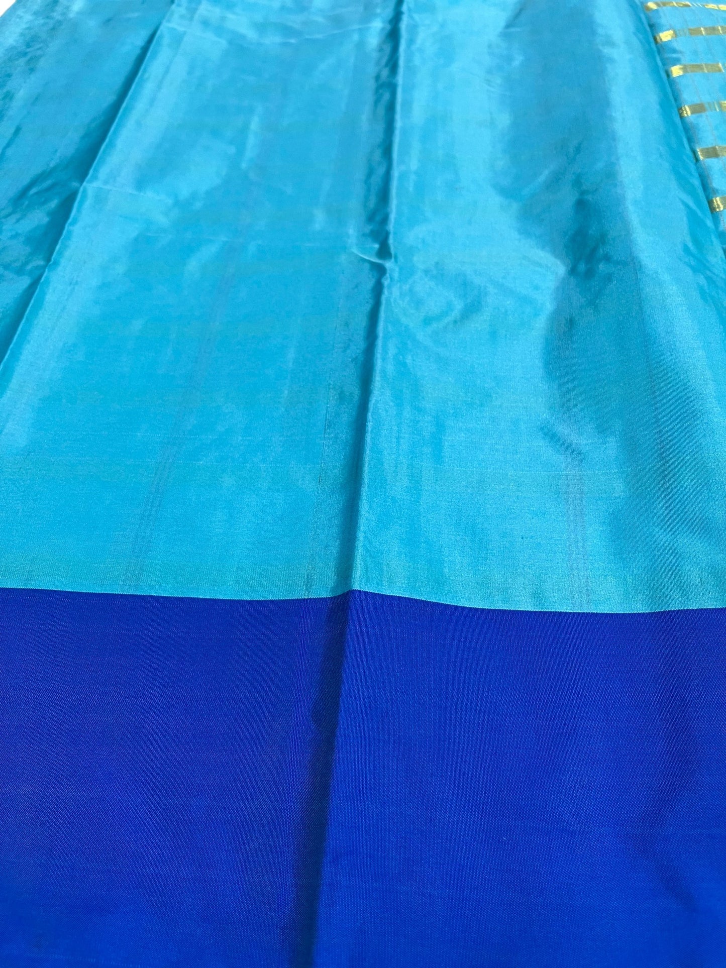 Southloom Semi Silk Saree with Butta Work and Golden Lines Across Body in Blue