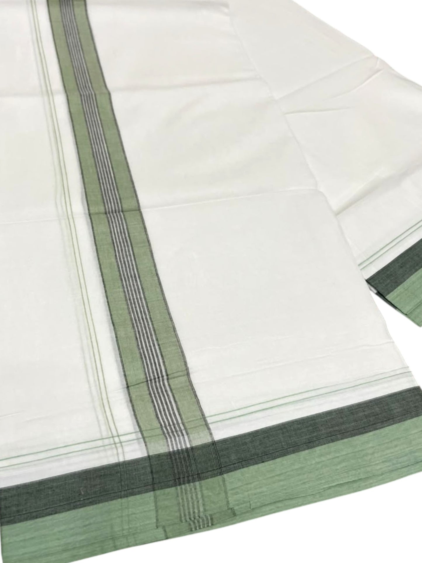 Southloom Pure Cotton Mundu with Green & Black Border (South Indian Kerala Dhoti)