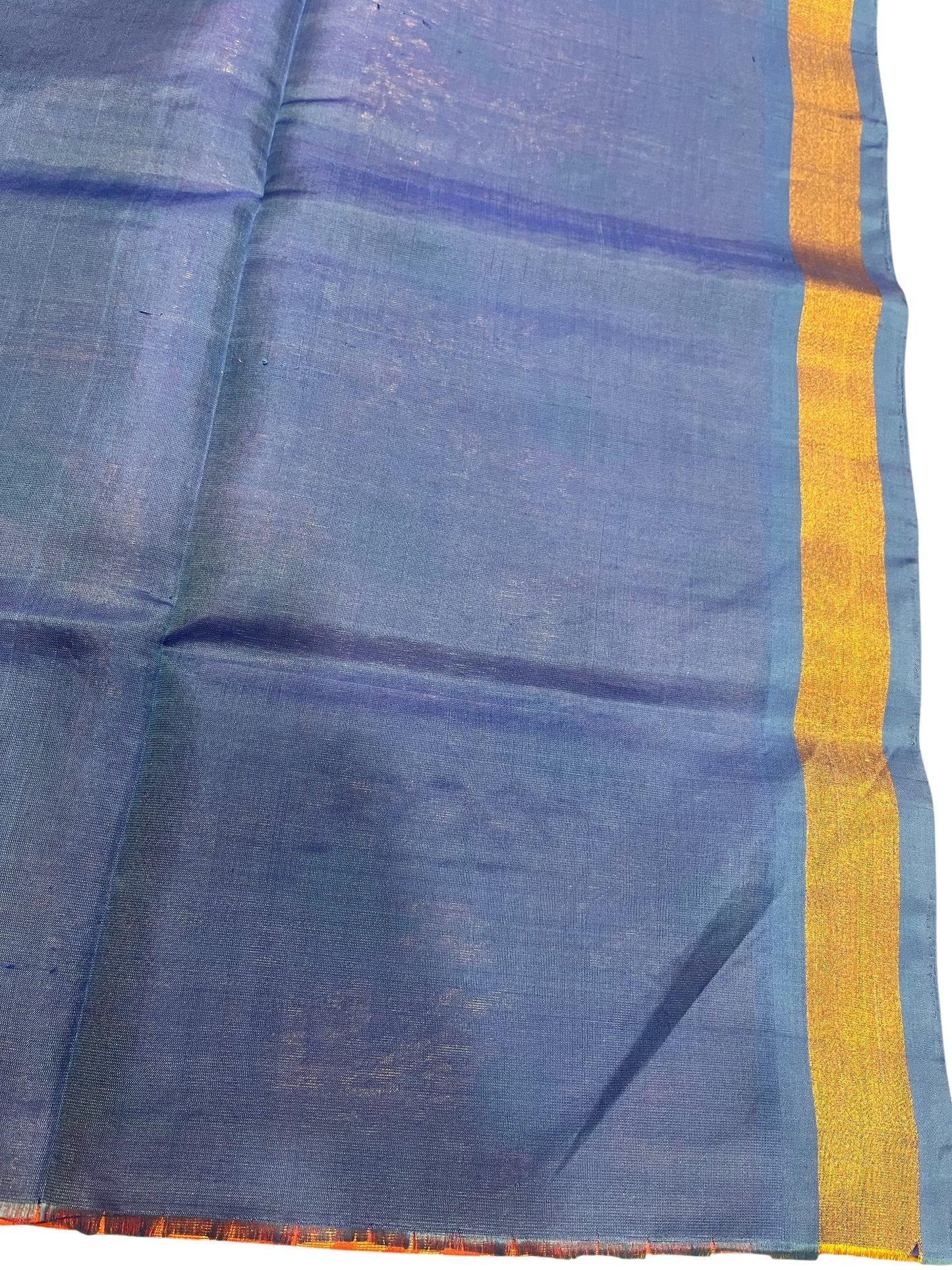 Southloom Pure Handloom Kanchipuram Silk Saree Korvai Zari Work (Blue & Peach)