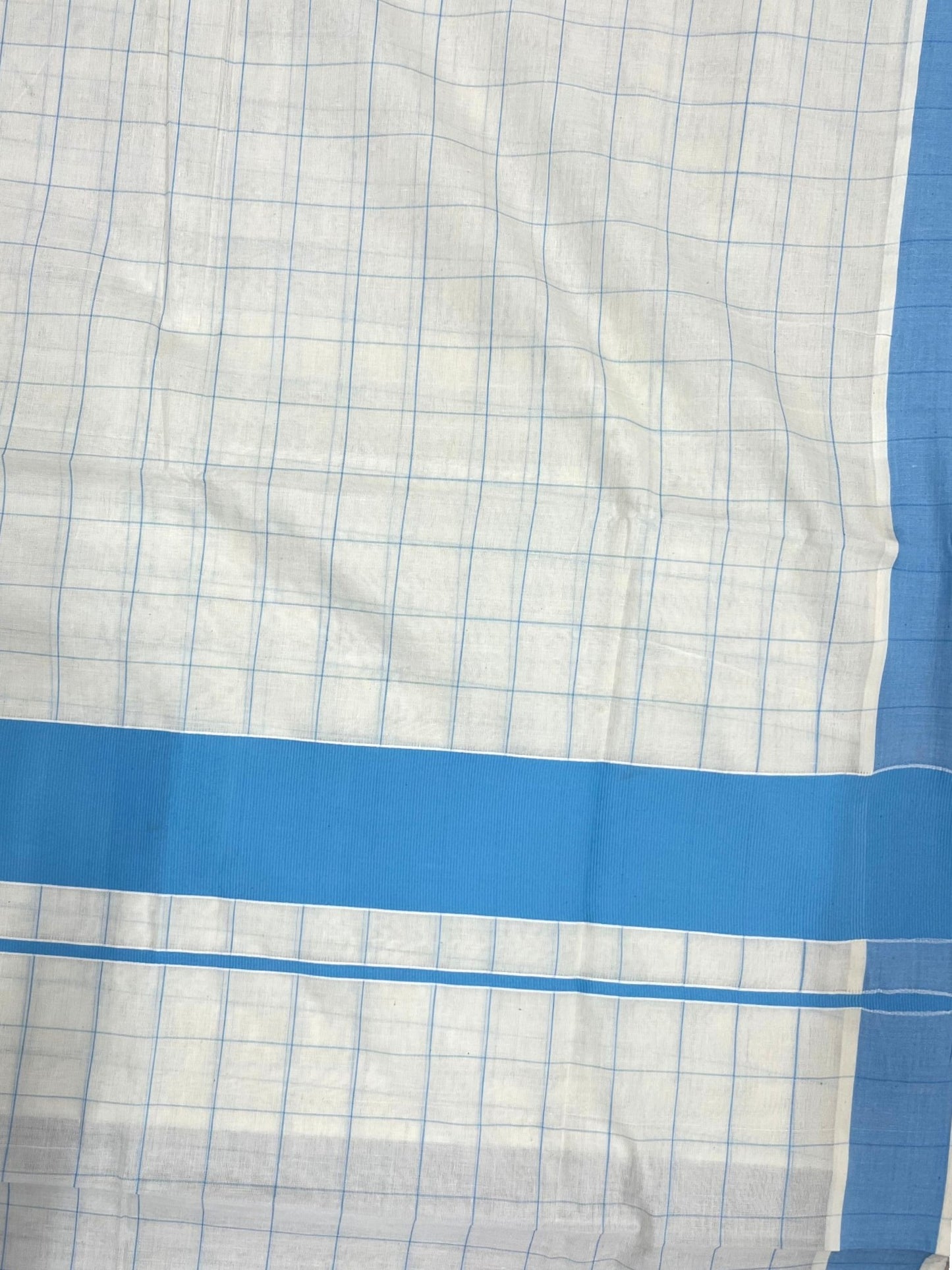 Southloom Pure Cotton Kerala Saree with Blue Check Designs Across Body
