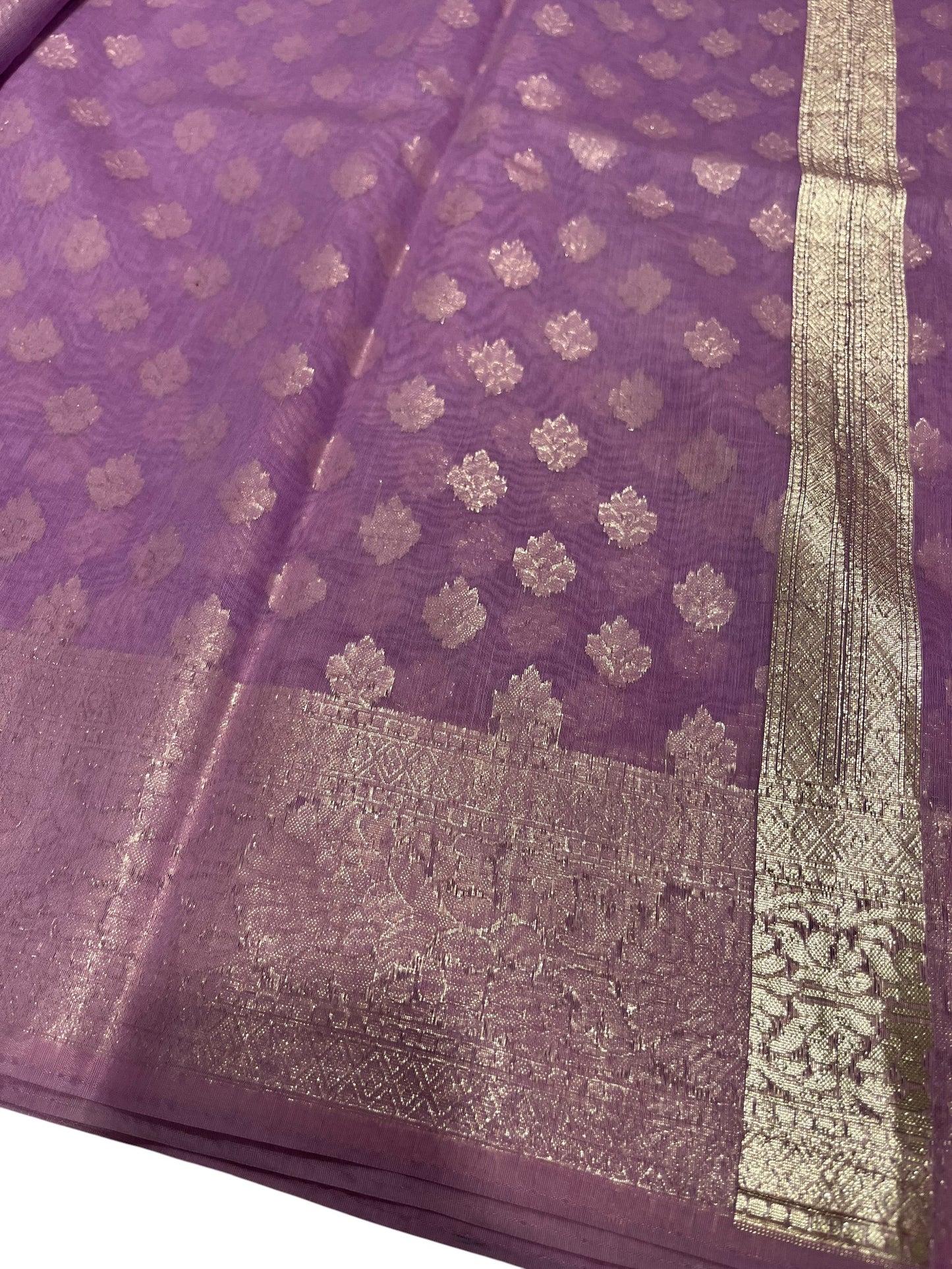 Southloom Cotton Banarasi Silk Saree with Woven Work on Body and Borders (Lavender)