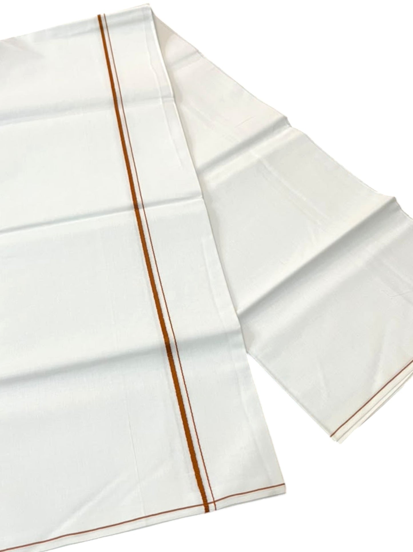 Southloom Pure White Cotton Single Mundu with Brown Border (South Indian Kerala Dhoti)