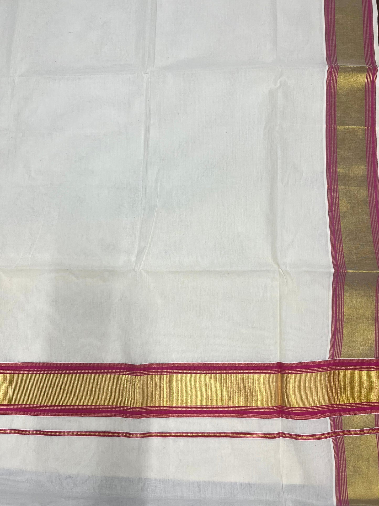 Southloom Kerala Cotton Kasavu Saree with Pink Border
