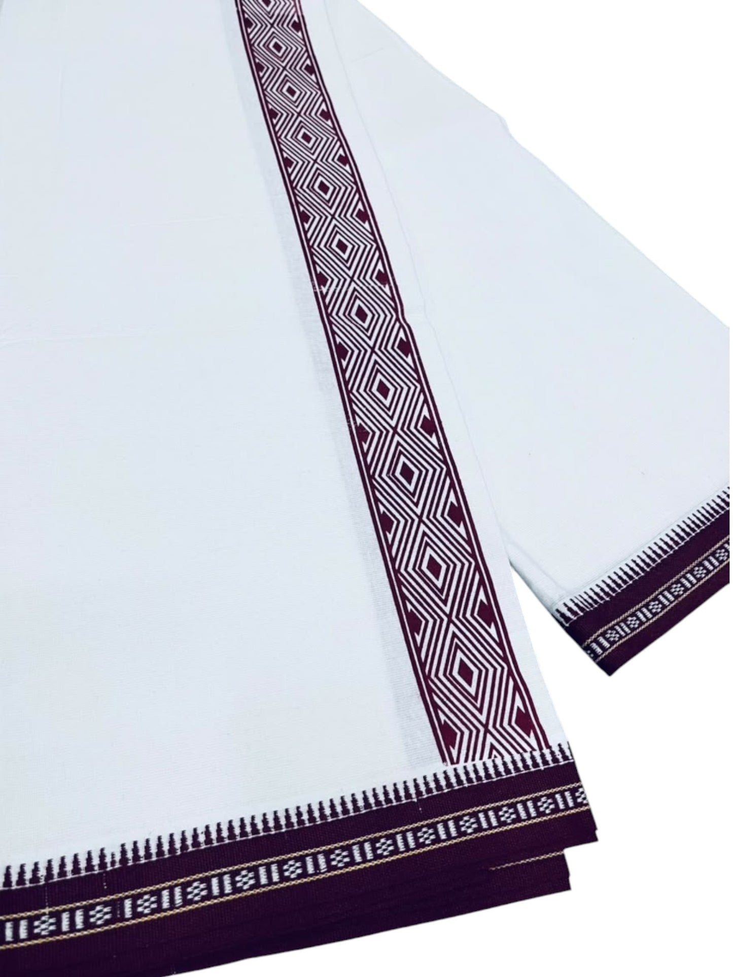 Southloom White Maroon Printed Single Mundu / Otta Mundu / Lungi (South Indian Kerala Dhoti)