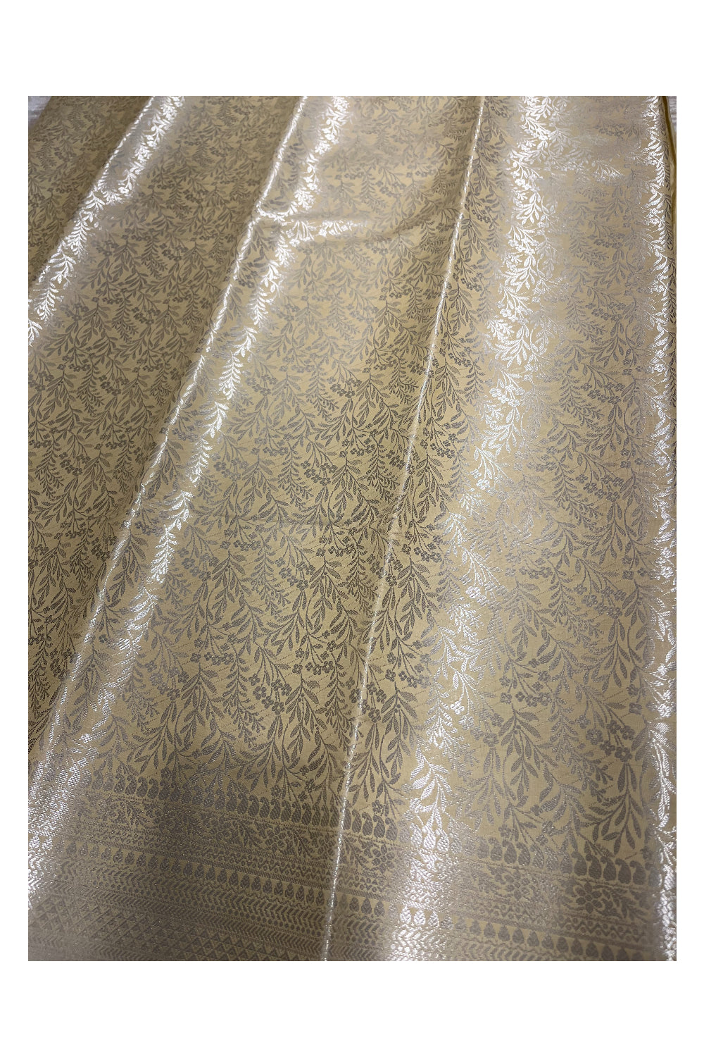 Southloom Banarasi Silver Zari Brocade Work Silk Saree in Beige Pastel Shade