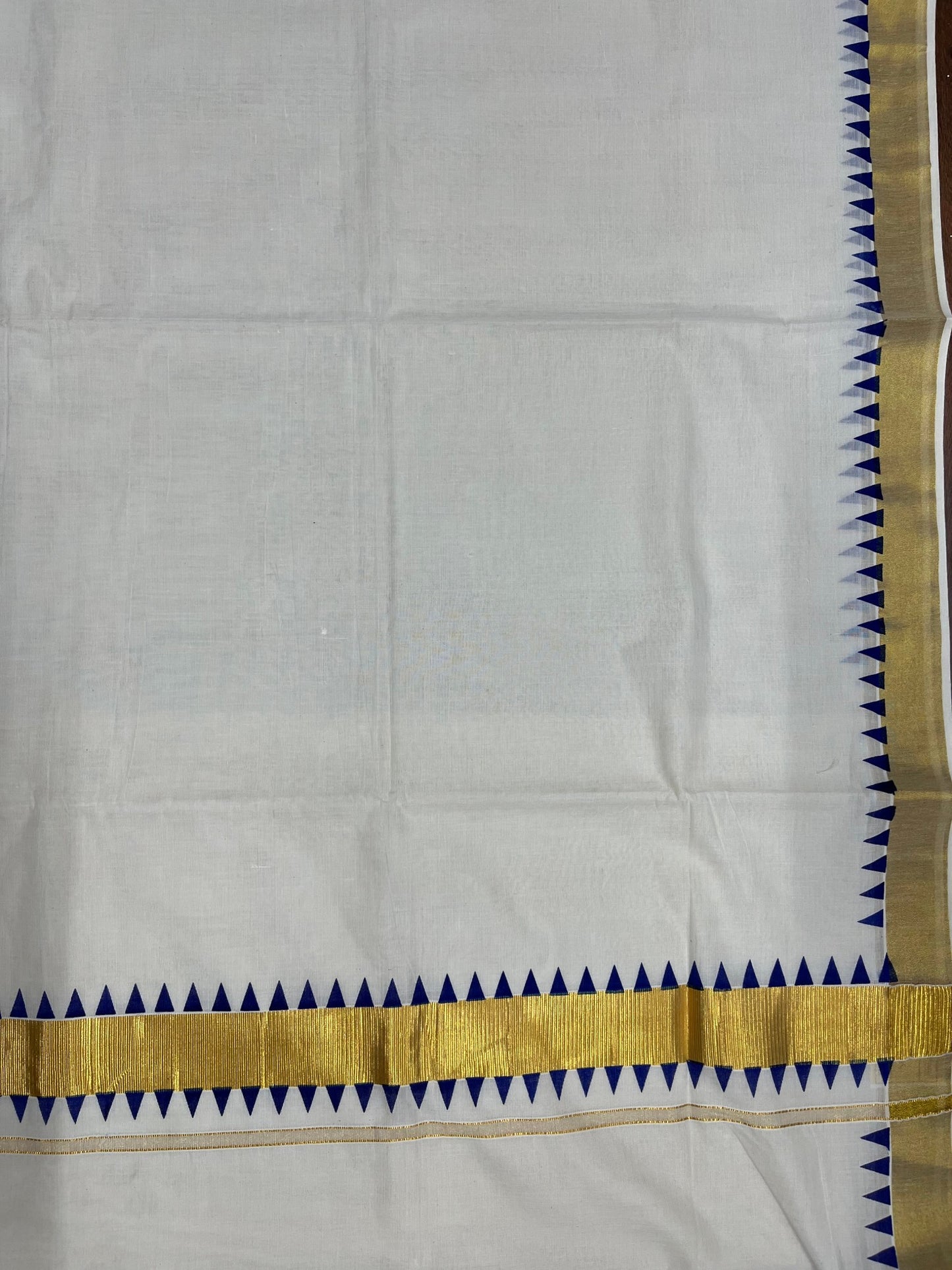 Southloom Cotton Kerala Kasavu Saree with Blue Tample Design Border