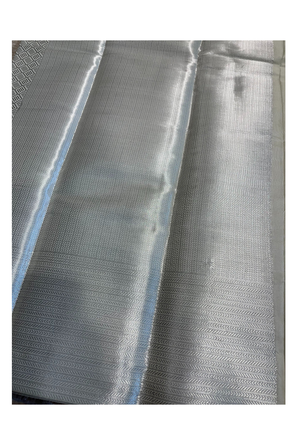 Southloom Banarasi Silver Zari Brocade Work Silk Saree in Silver Pastel Shade