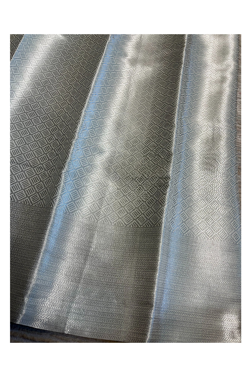 Southloom Banarasi Silver Zari Brocade Work Silk Saree in Silver Pastel Shade