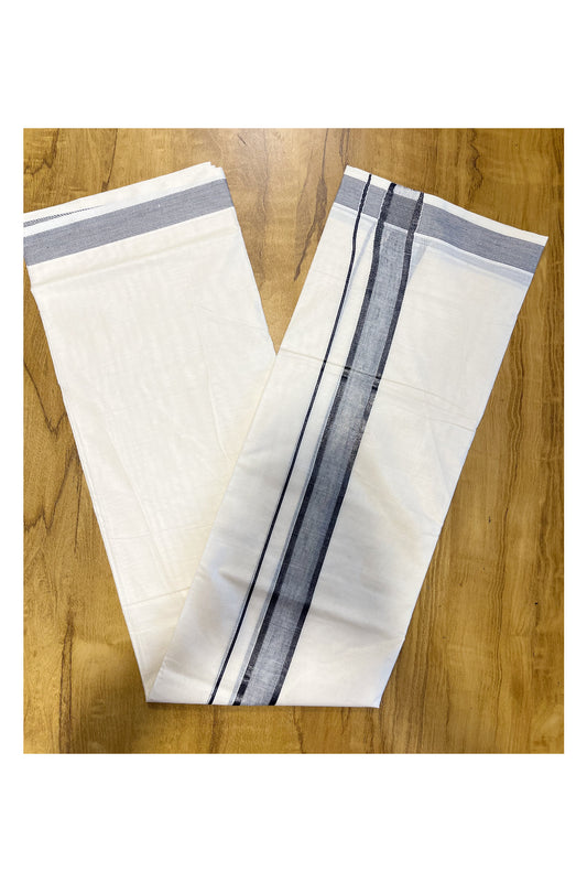 Pure Cotton Mundu with Gray Lines and Grey Border (South Indian Kerala Dhoti)
