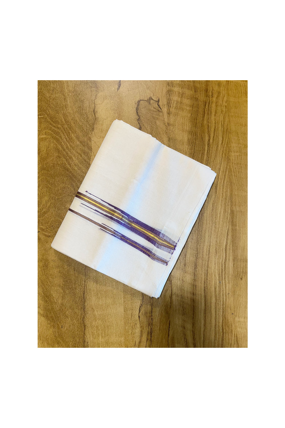 Southloom Premium Handloom Pure Cotton Mundu with Violet and Golden Woven Border