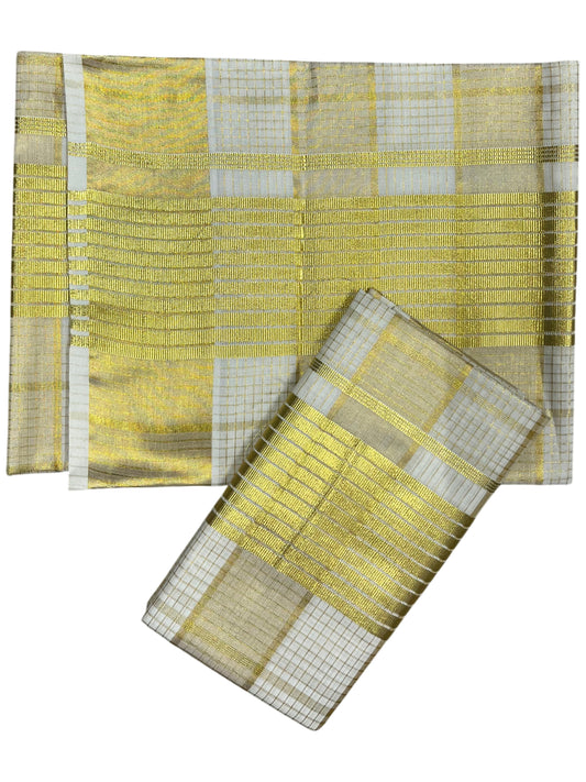 Southloom Kerala Tissue Single Set Mundu (Mundum Neriyathum) with Kasavu Check Across Body SL444