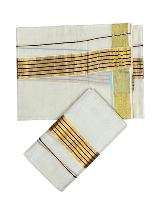 Southloom Pure Cotton Kerala Kasavu Set Mundu (Mundum Neriyathum) Kasavu & Purple Border in 2.80 Mtrs