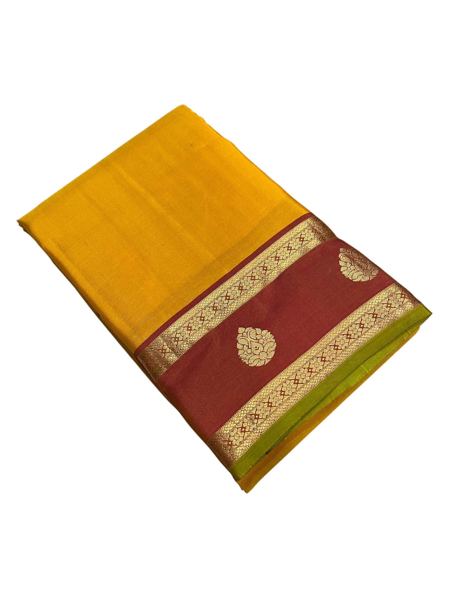 Southloom Premium Bridal Handloom Kanchipuram Silk Saree With Korvai Works (Yellow & Maroon)