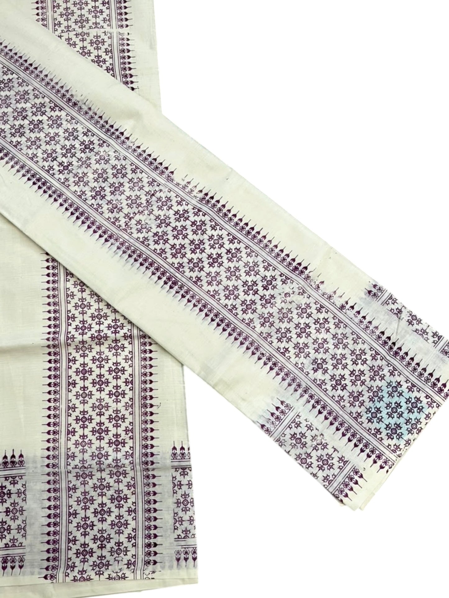 Southloom Kerala Cotton Set Mundu (Mundum Neriyathum) with Purple Floral Prints on Border-2.80Mtrs SL625