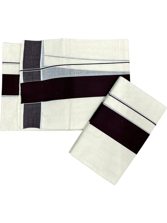 Southloom Kerala Cotton Mundum Neriyathum Single (Set Mundu) with Brown Border 2.80 Mtrs