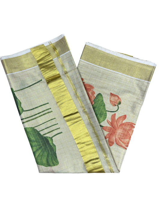 Southloom Tissue Check Kalamkari Print Kerala Kasavu Saree