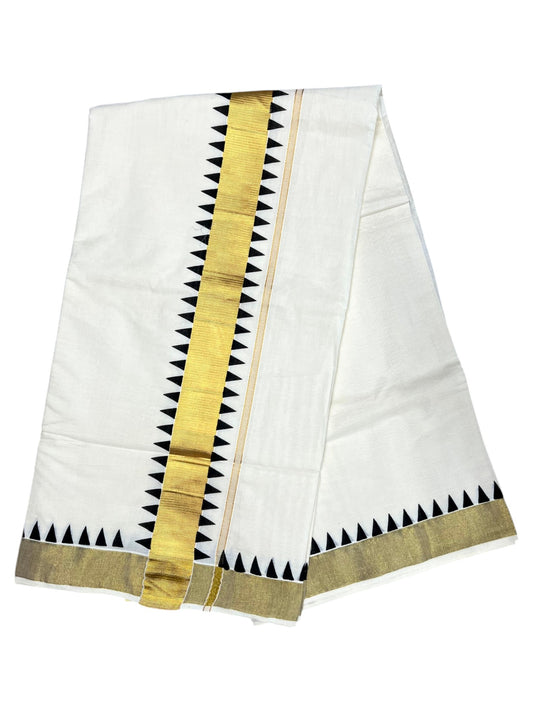 Southloom Cotton Kerala Kasavu Saree with Black Temple Design Border