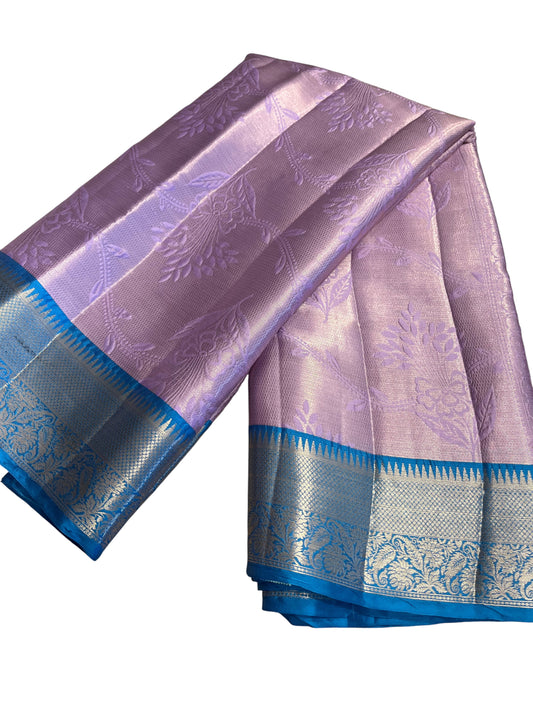 Southloom Tissue Silk Saree with Woven Work on Body and Borders (Blue & Lavendar)