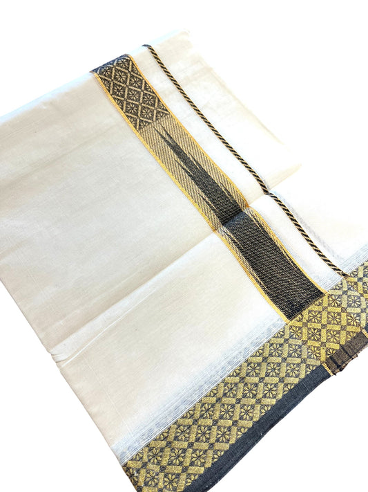 Southloom Kerala Pure Cotton Double Mundu with Kasavu Kara and Black Border (South Indian Dhoti)