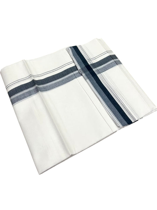 Southloom Pure Cotton Mundu with Grey Border (South Indian Kerala Dhoti)