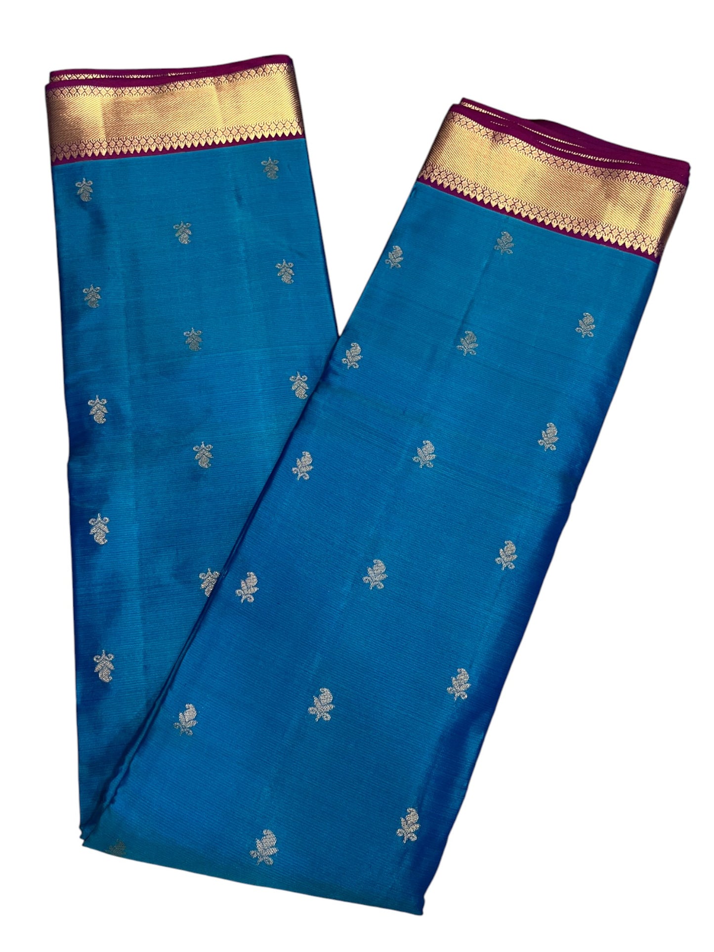 Southloom Premium Bridal Handloom Kanchipuram Silk Saree With Korvai Works (Blue & Purple)